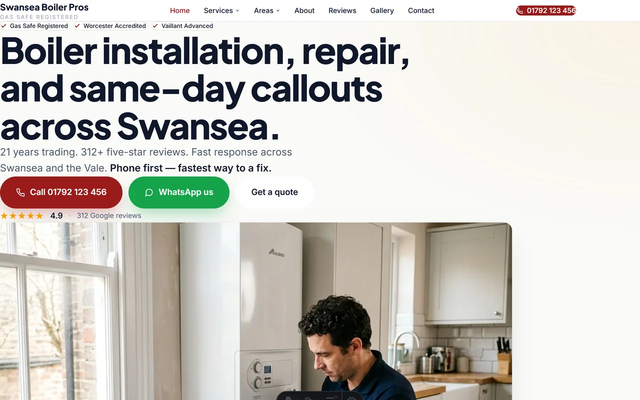 Swansea Boiler Pros website
